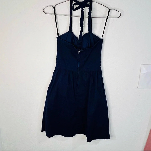 Ruby Rox Navy Blue Halter Top Dress with White Button Front Vintage Vibe Size 3 - Picture 6 of 12
